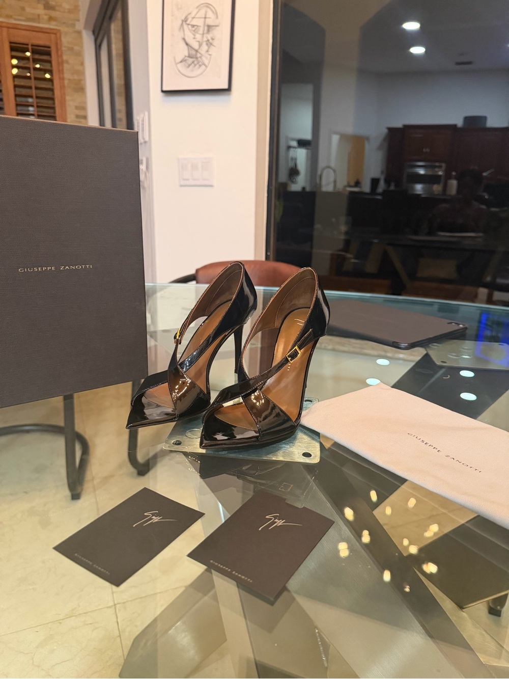 NEVER WORN Giuseppe Zanotti Black Patent Leather Cutout Stiletto Pumps BRAND NEW